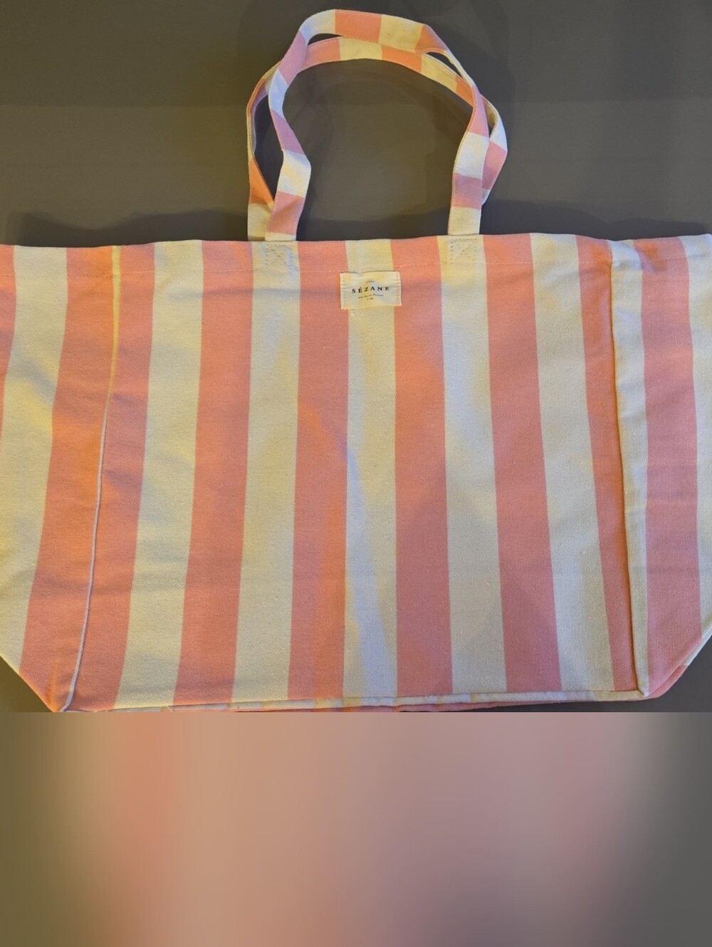 Sezane Pink and White Striped Canvas Tote